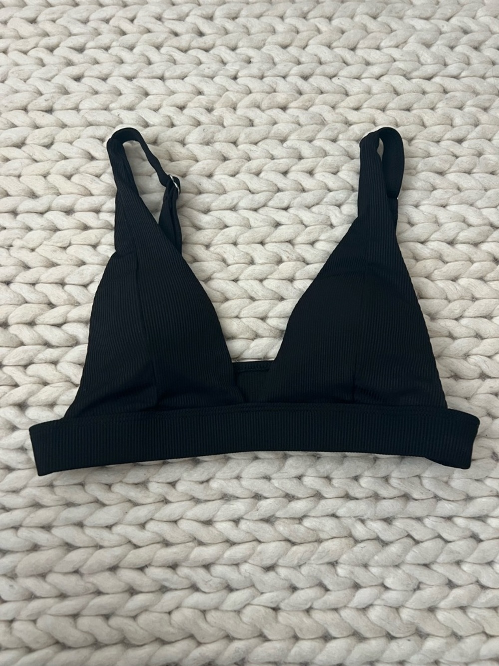 Black Ribbed Triangle Bikini top